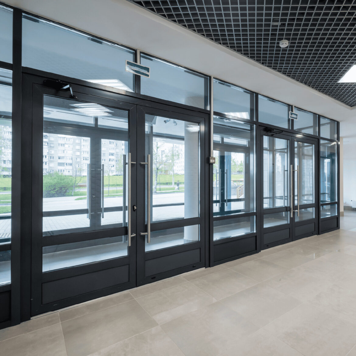 Automatic doors in industrial facility.